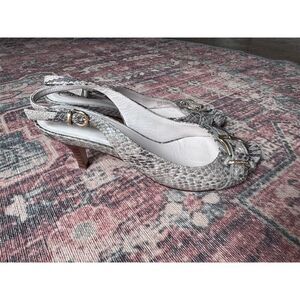 Cole Haan Women's Snake Print Slingback Peep Toe Heels in Tan, Size 8B‎